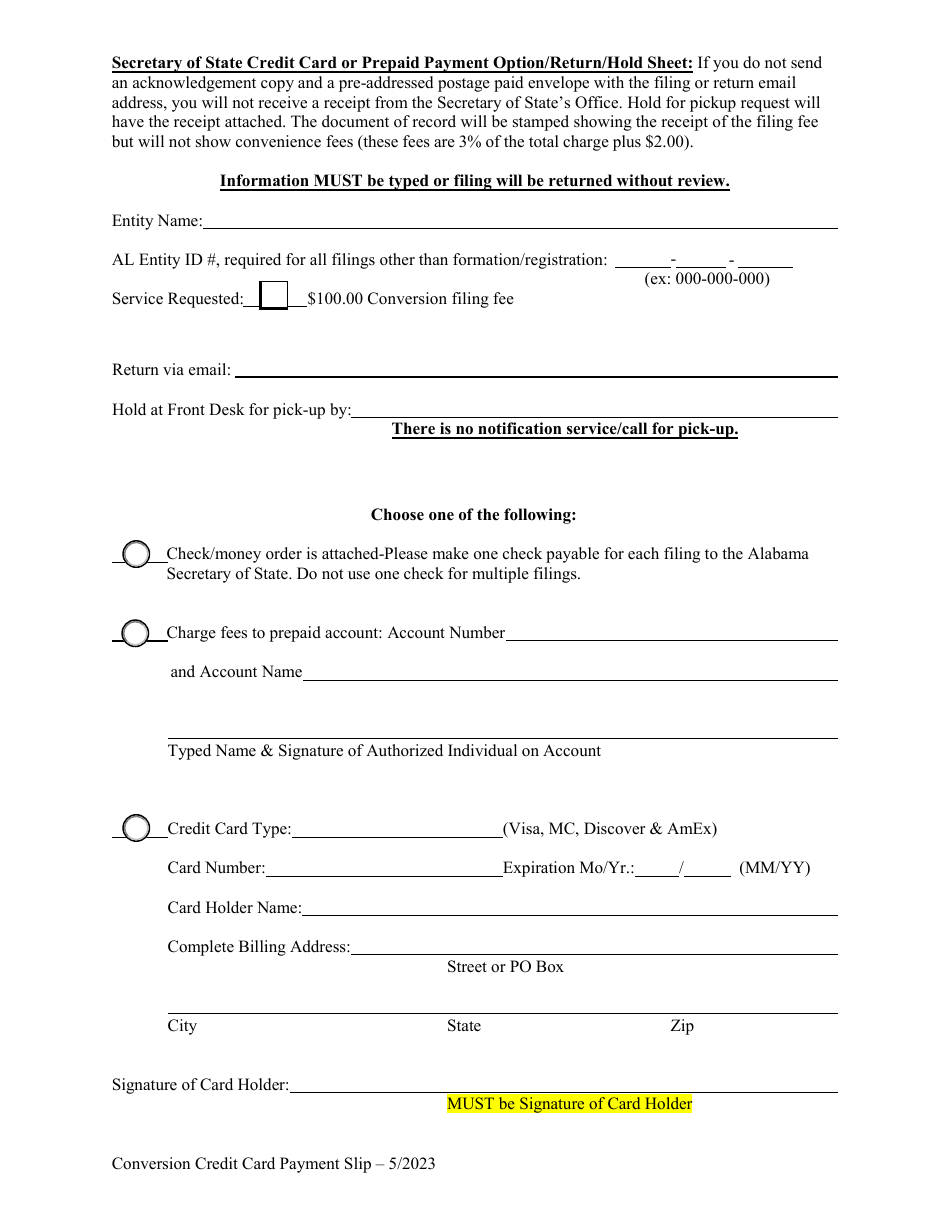 Statement of Conversion Foreign or Non-registered Alabama Entity to Registered Domestic Entity (Formation of Domestic Entity by Conversion) - Alabama, Page 7