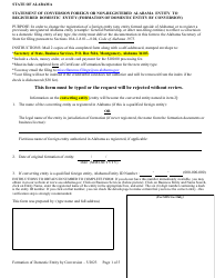Document preview: Statement of Conversion Foreign or Non-registered Alabama Entity to Registered Domestic Entity (Formation of Domestic Entity by Conversion) - Alabama