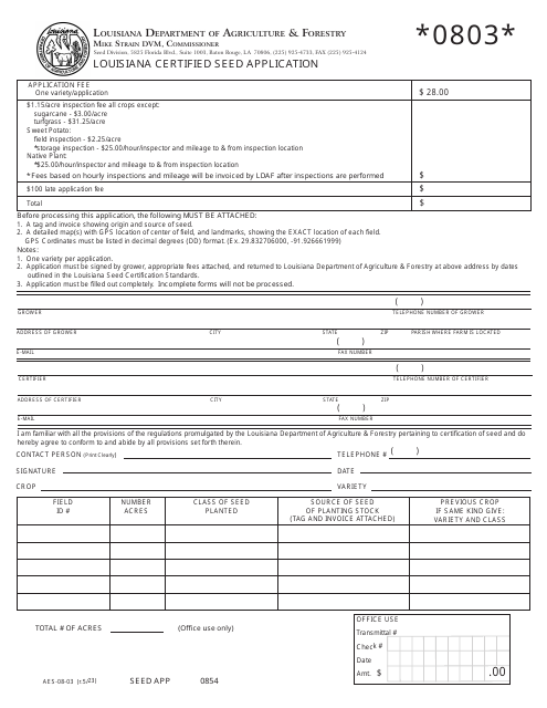 Form AES-08-03  Printable Pdf