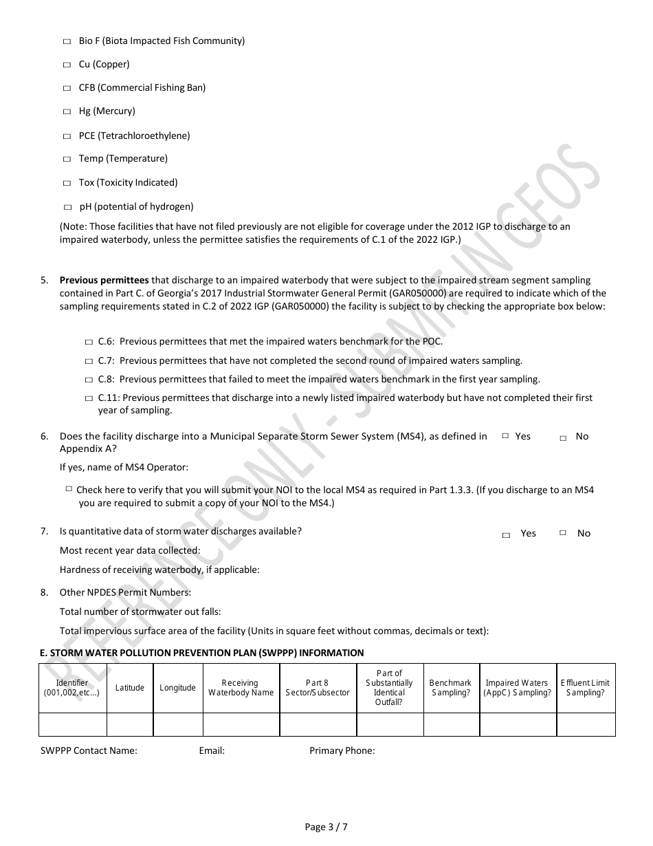 Notice of Intent for Coverage Under Npdes General Permit Gar050000 Authorization to Discharge Storm Water Associated With Industrial Activity - Georgia (United States), Page 3