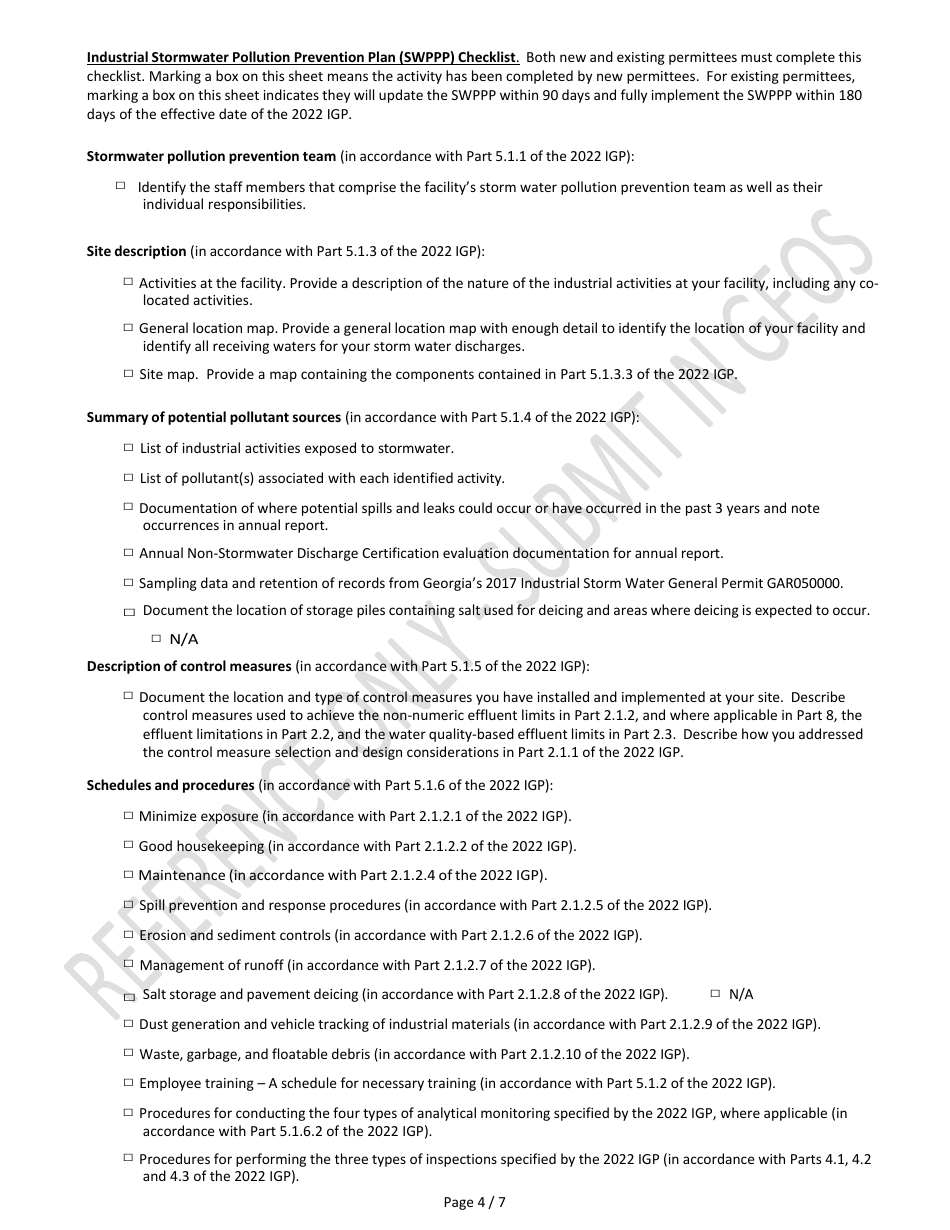 Notice of Intent for Coverage Under Npdes General Permit Gar050000 Authorization to Discharge Storm Water Associated With Industrial Activity - Georgia (United States), Page 4