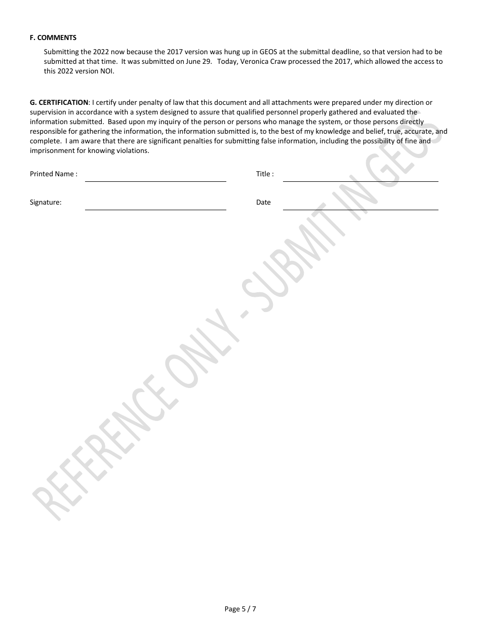 Notice of Intent for Coverage Under Npdes General Permit Gar050000 Authorization to Discharge Storm Water Associated With Industrial Activity - Georgia (United States), Page 5