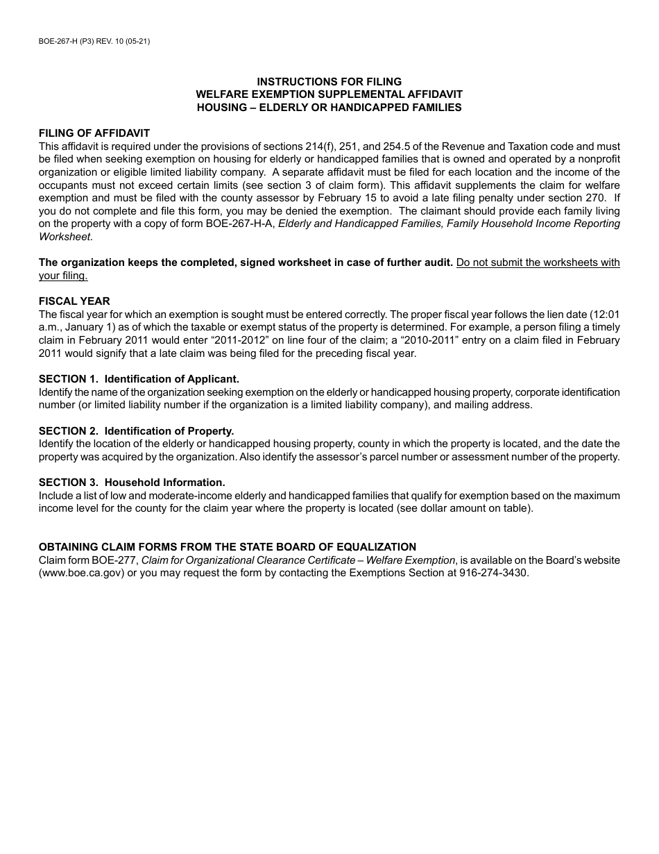 Form BOE-267-H Welfare Exemption Supplemental Affidavit, Housing - Elderly or Handicapped Families - Santa Cruz County, California, Page 3