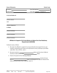 Document preview: Form ADO206 Affidavit in Support of Ex Parte Motion to Waive One-Year Residency Requirement - Minnesota