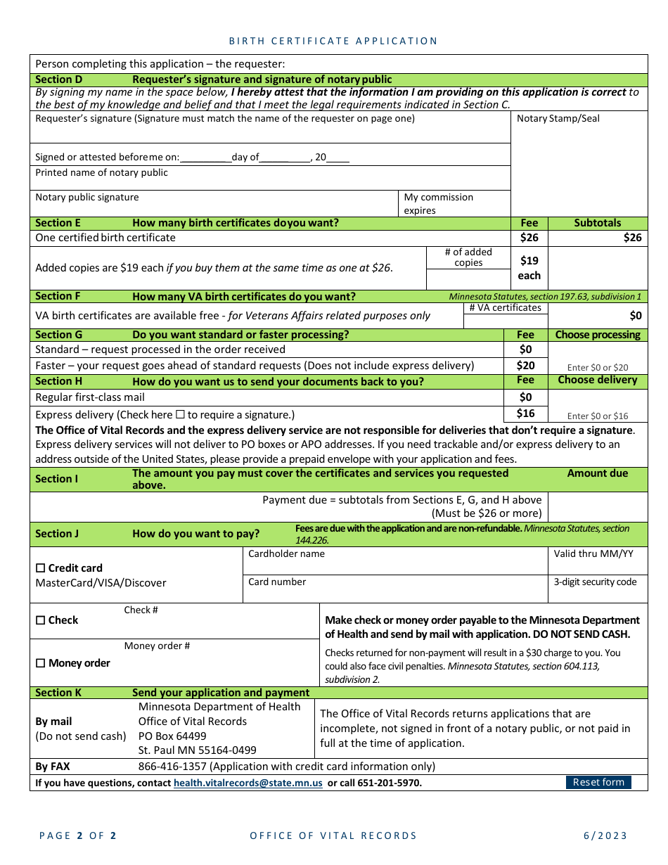 Minnesota Birth Certificate Application - Fill Out, Sign Online and ...