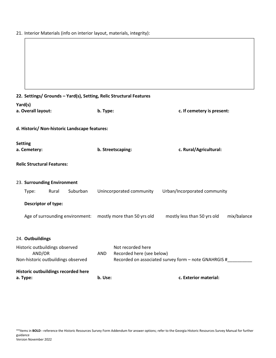 Georgia Historic Resources Survey Form for Use With Gnahrgis - Georgia (United States), Page 3