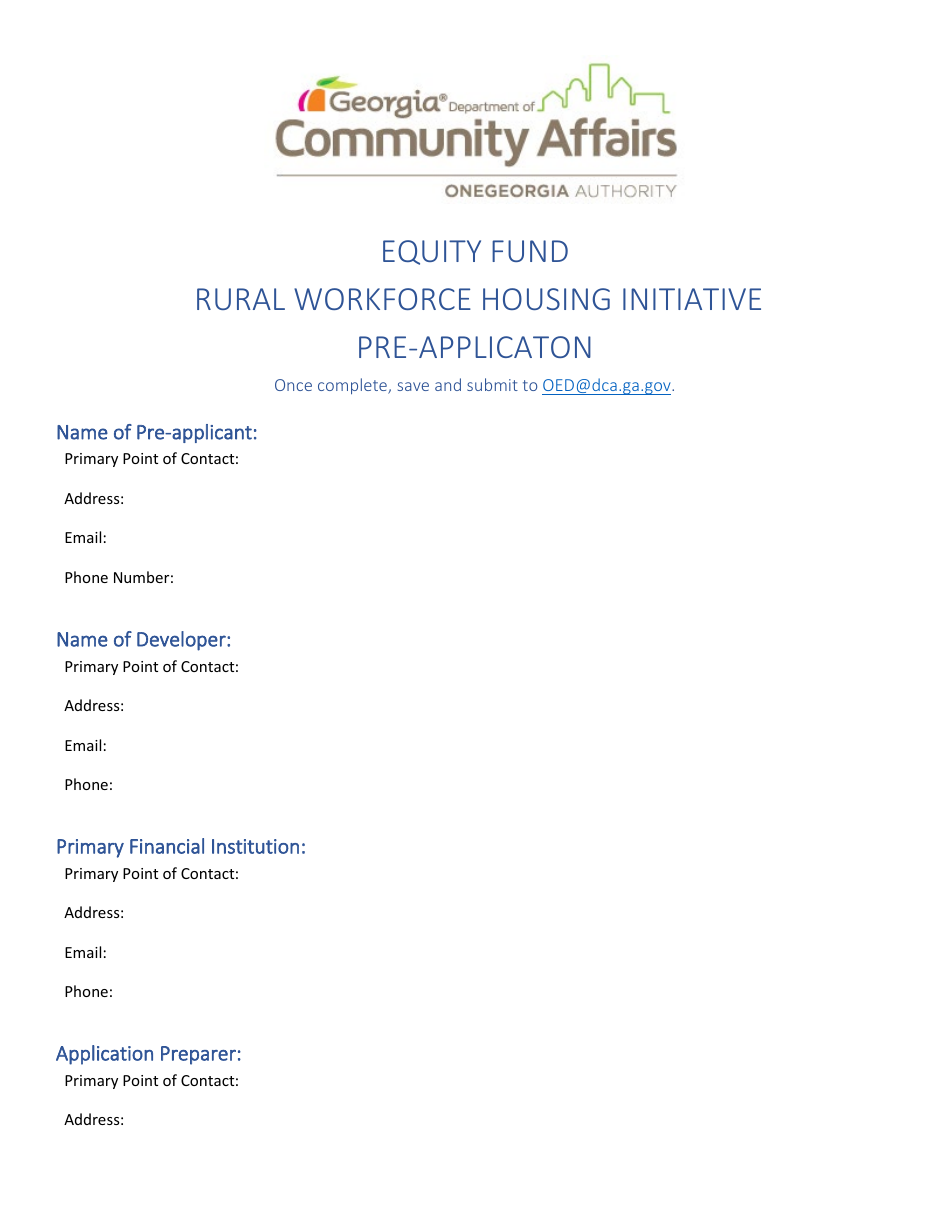Rural Workforce Housing Initiative Pre-applicaton - Equity Fund - Georgia (United States), Page 1
