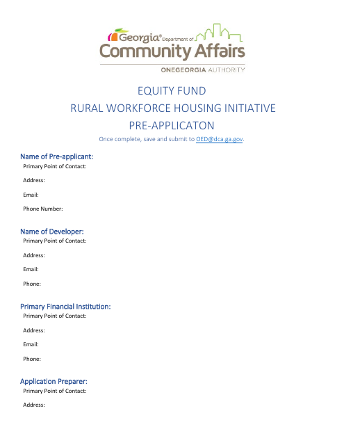 Rural Workforce Housing Initiative Pre-applicaton - Equity Fund - Georgia (United States) Download Pdf