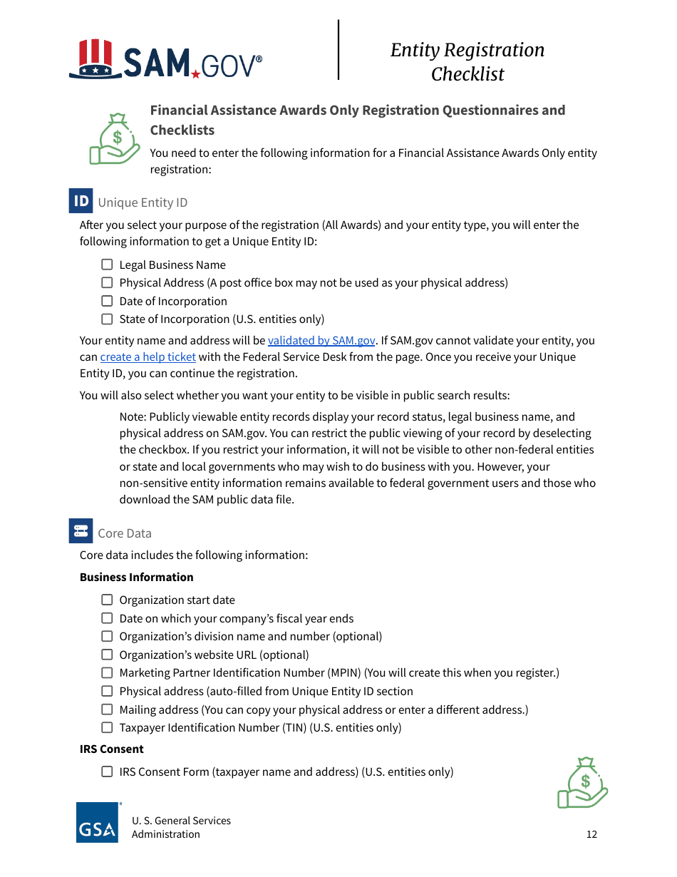 Entity Registration Checklist, Page 12