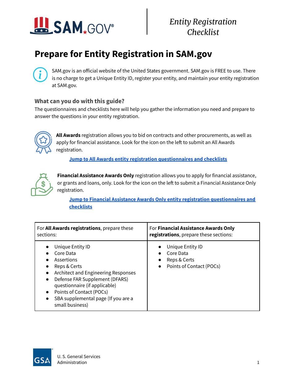 Entity Registration Checklist, Page 1