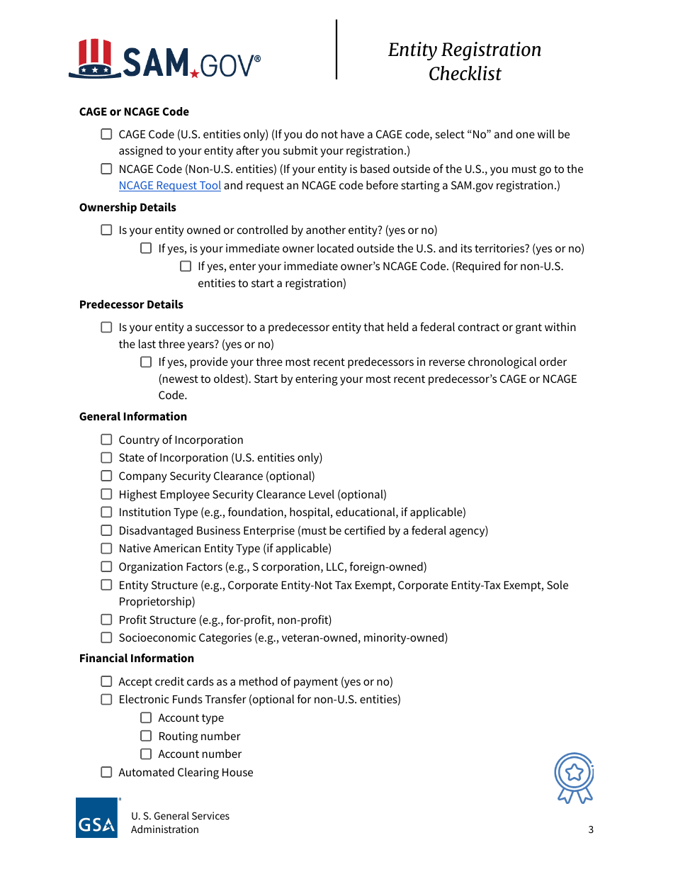 Entity Registration Checklist, Page 3