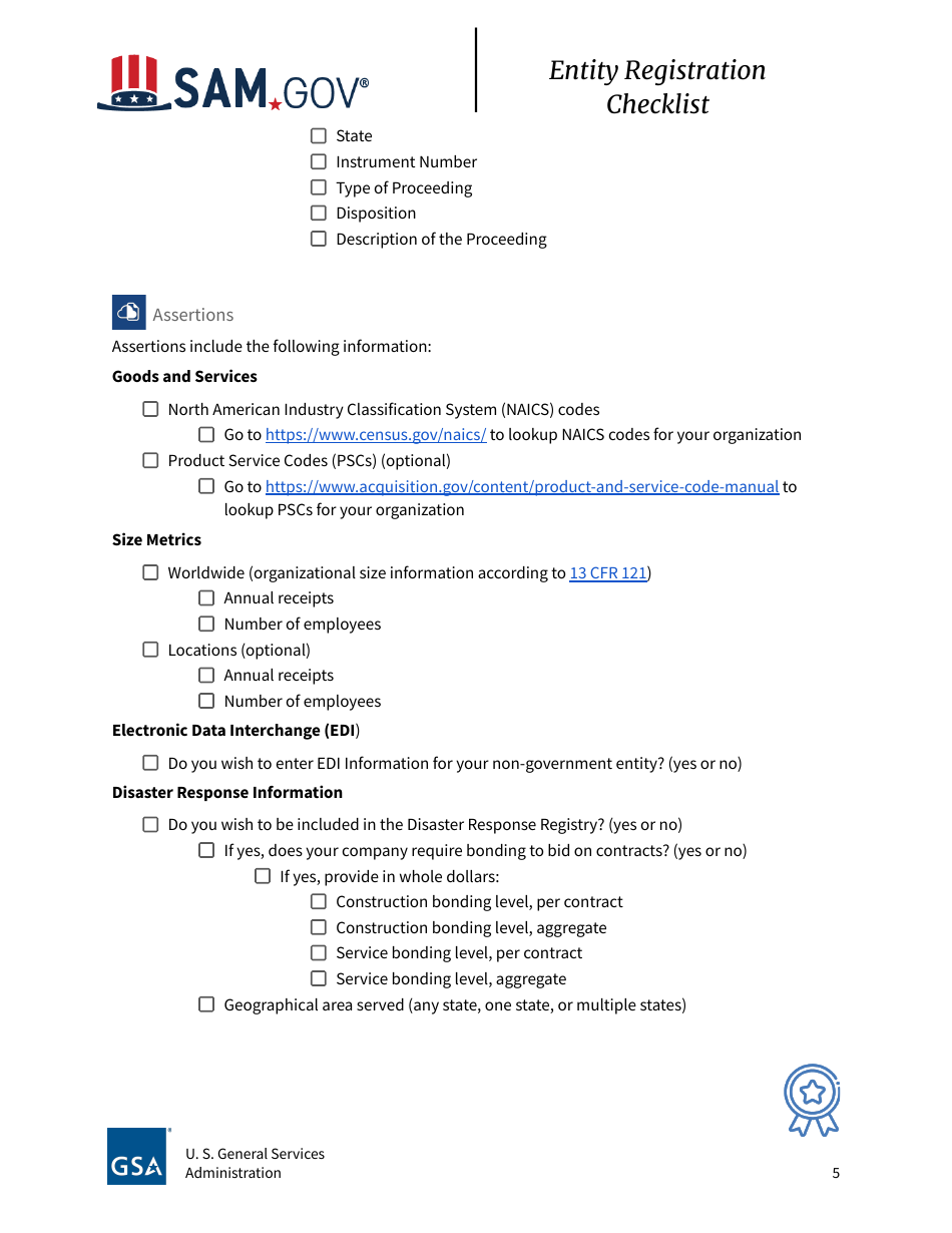 Entity Registration Checklist, Page 5
