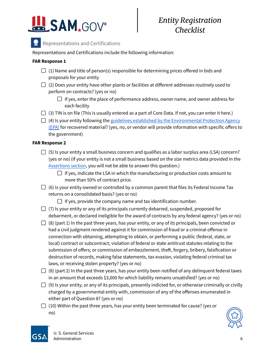 Entity Registration Checklist, Page 6