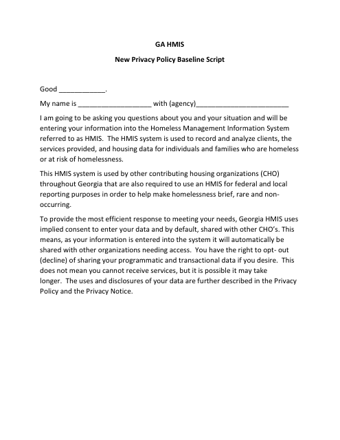Ga Hmis New Privacy Policy Baseline Script - Georgia (United States) Download Pdf