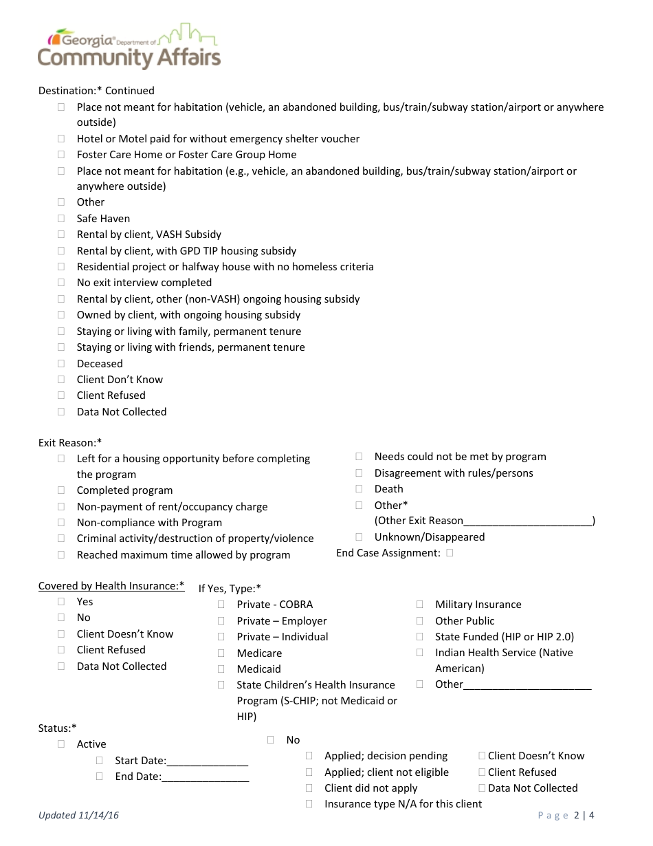 Hmis Project Discharge Form - Transitional or Permanent Housing, Services Only  Prevention - Georgia (United States), Page 2