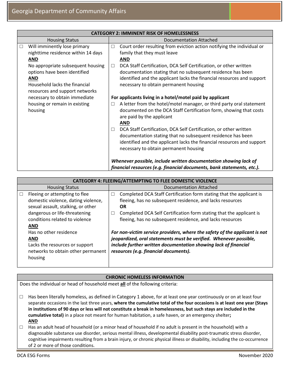 Verification of Homelessness - Emergency Shelter, Hotel / Motel Vouchers, Supportive Services Only - Georgia (United States), Page 2
