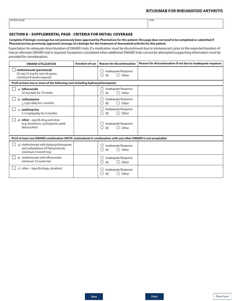 Form HLTH5373 Special Authority Request - Rituximab for Rheumatoid Arthritis - Initial / Renewal - British Columbia, Canada, Page 3