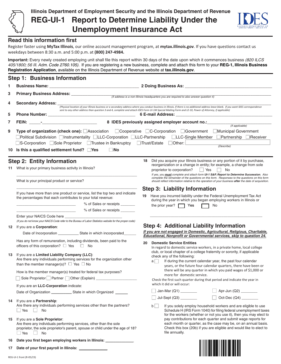 Form REG-UI-1 Report to Determine Liability Under the Unemployment Insurance Act - Illinois, Page 2
