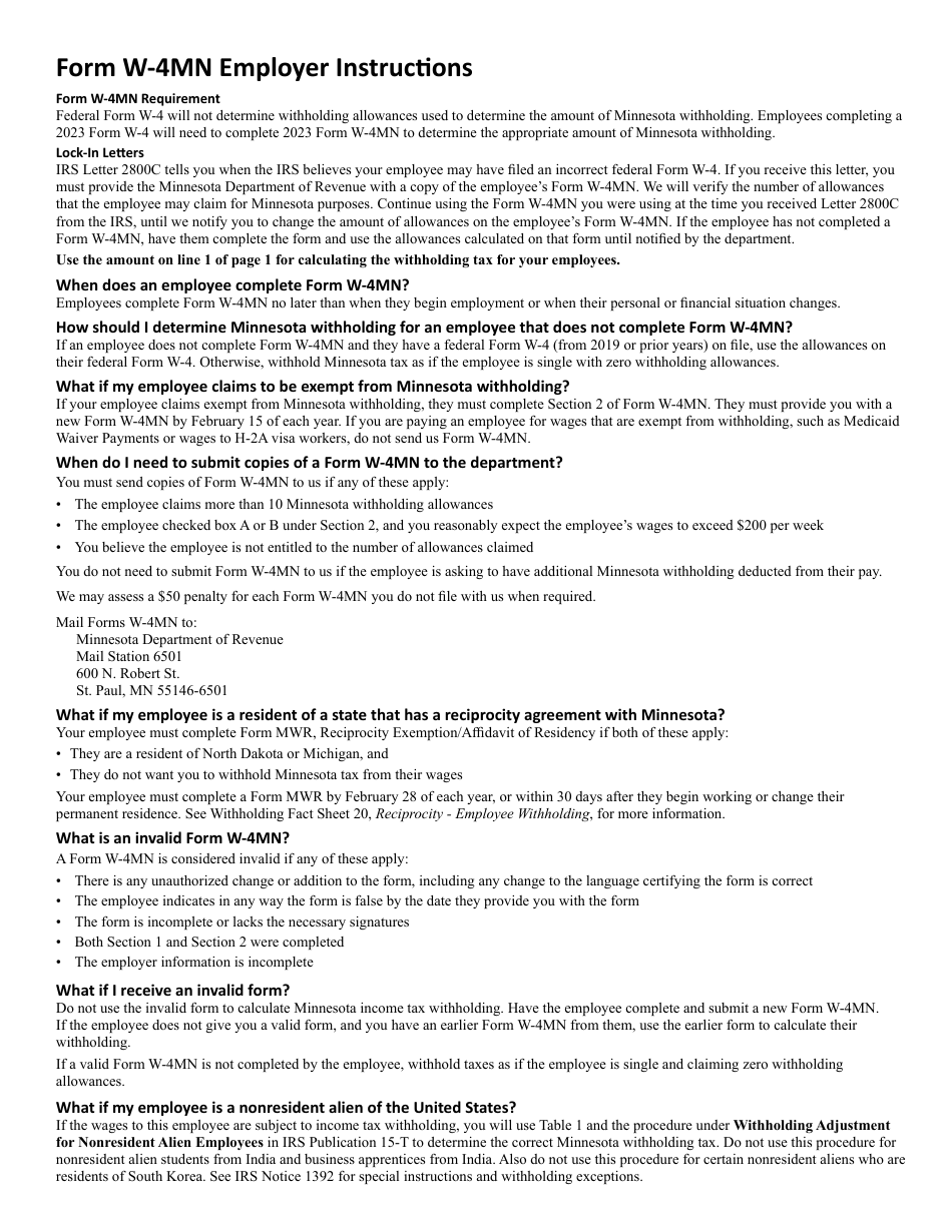 Form W-4MN Minnesota Employee Withholding Allowance / Exemption Certificate - Minnesota, Page 5