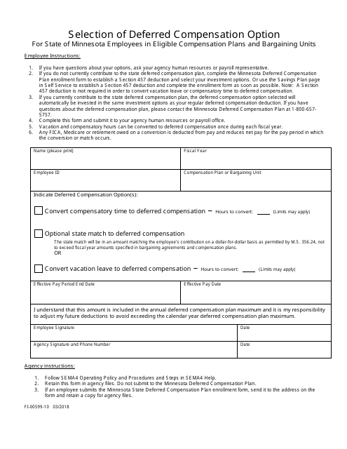 Form FI-00599-10 Selection of Deferred Compensation Option - Minnesota