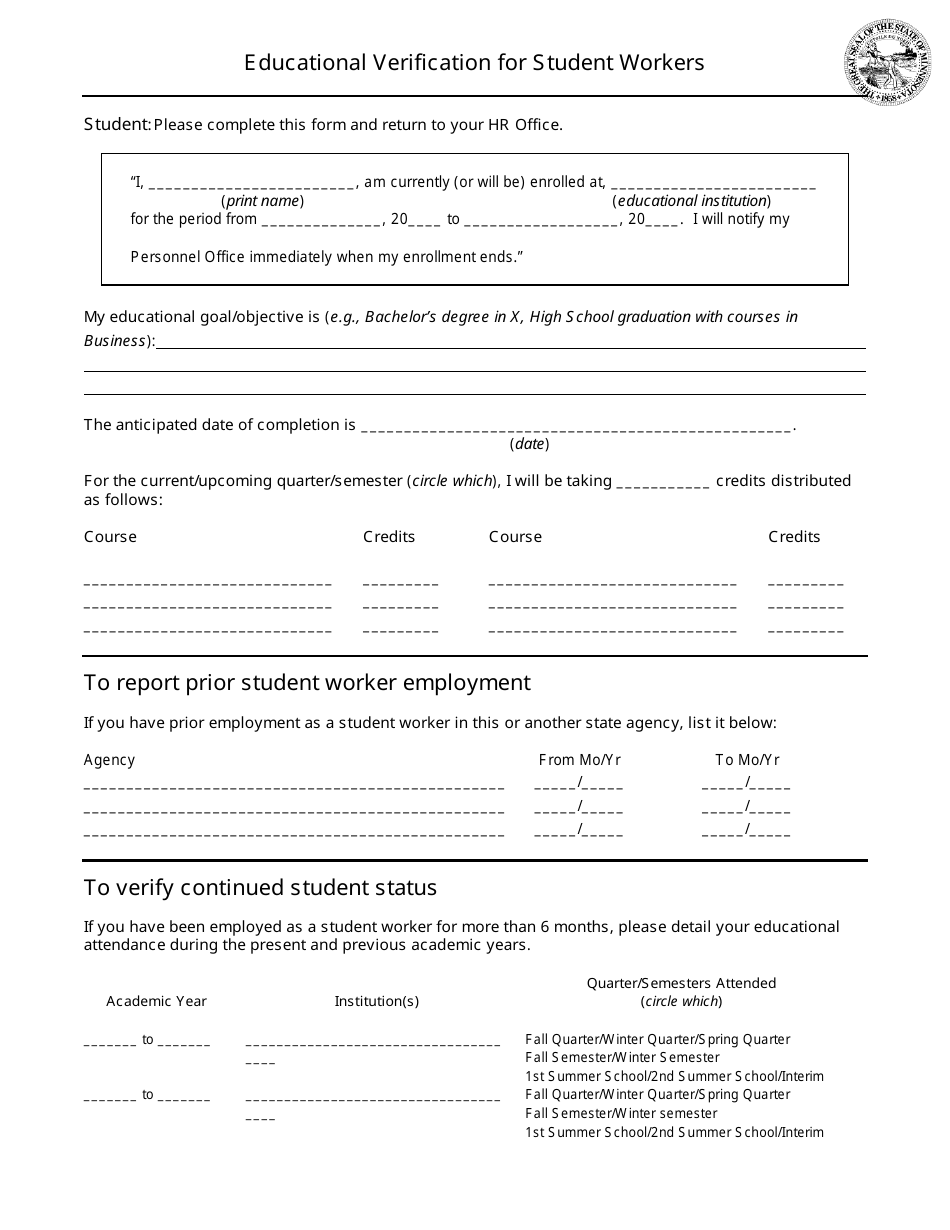 Form PE-00649-02 Educational Verification for Student Workers - Minnesota, Page 1