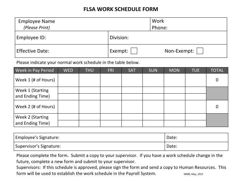 Flsa Work Schedule Form - Minnesota Download Pdf