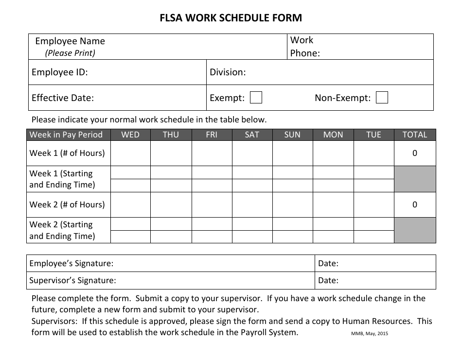 Flsa Work Schedule Form - Minnesota, Page 1