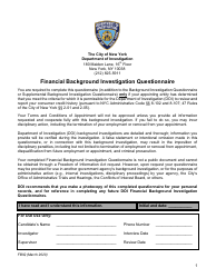 Financial Background Investigation Questionnaire - New York City
