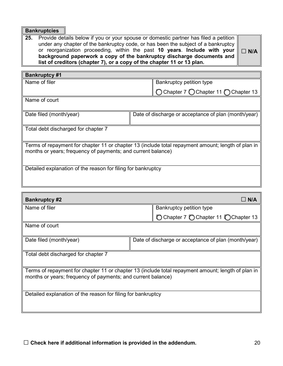 Financial Background Investigation Questionnaire - New York City, Page 20