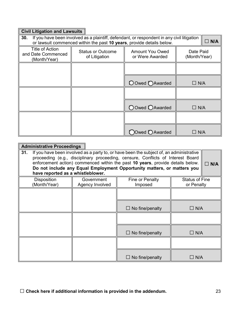 Financial Background Investigation Questionnaire - New York City, Page 23