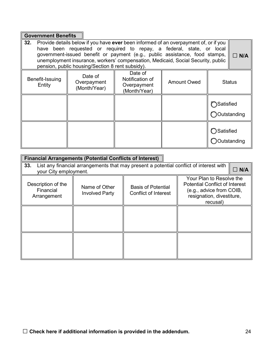 Financial Background Investigation Questionnaire - New York City, Page 24