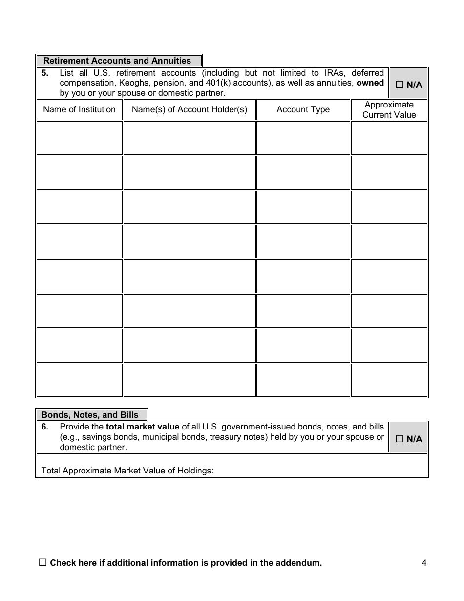 Financial Background Investigation Questionnaire - New York City, Page 4