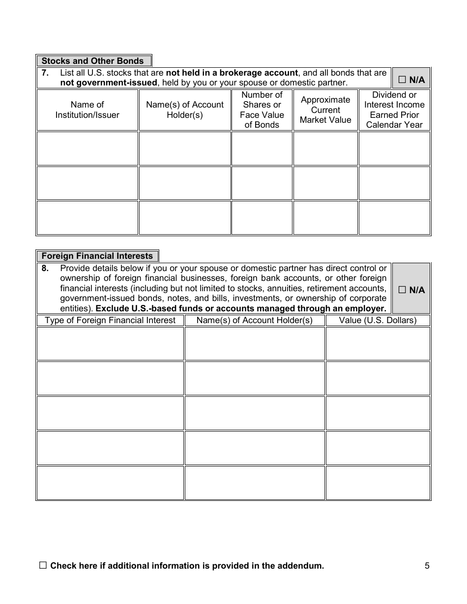 Financial Background Investigation Questionnaire - New York City, Page 5