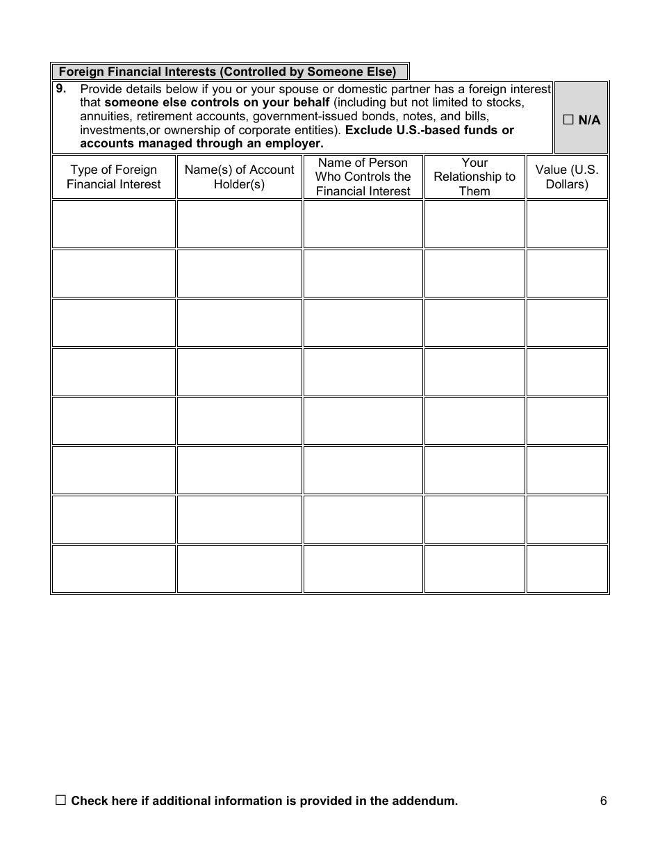 Financial Background Investigation Questionnaire - New York City, Page 6