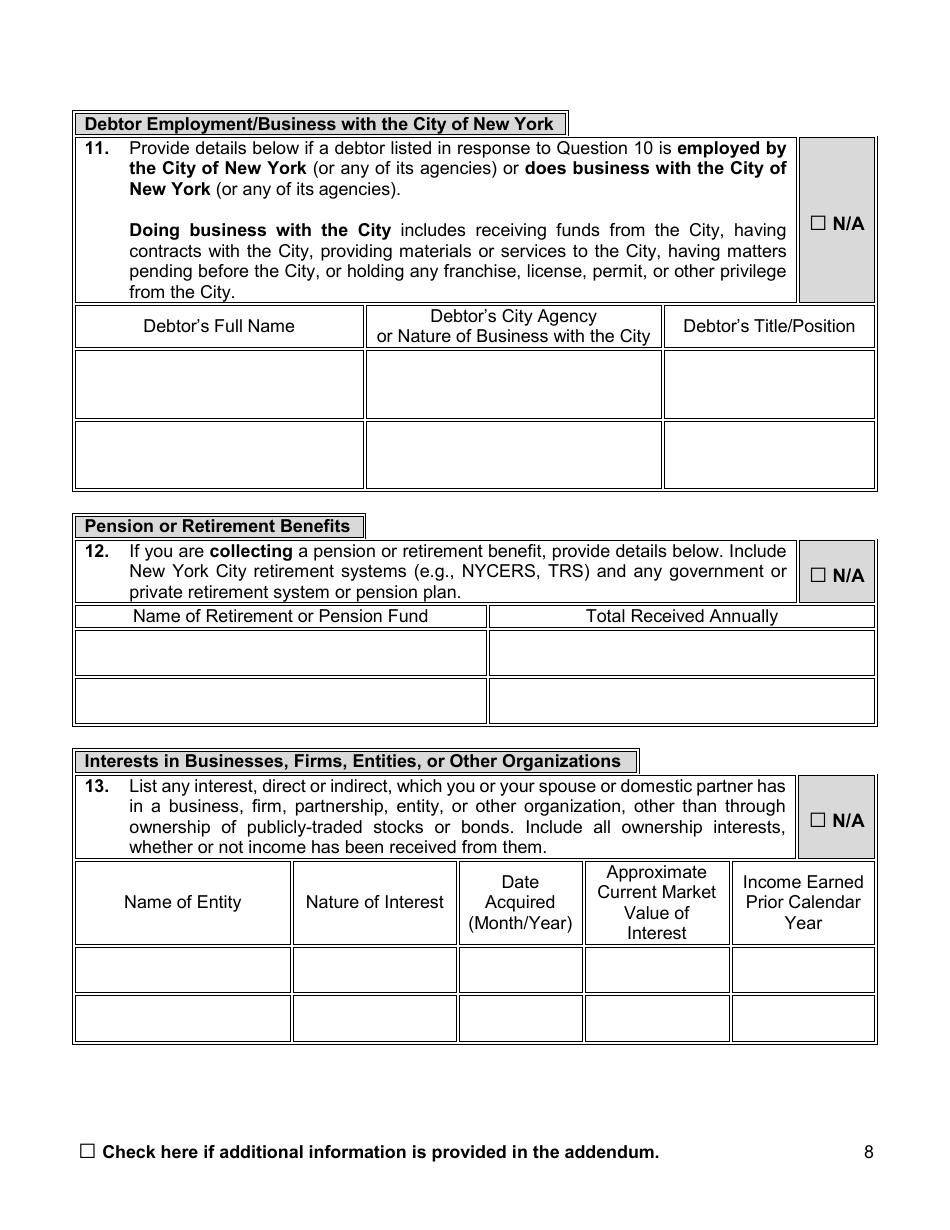 Financial Background Investigation Questionnaire - New York City, Page 8