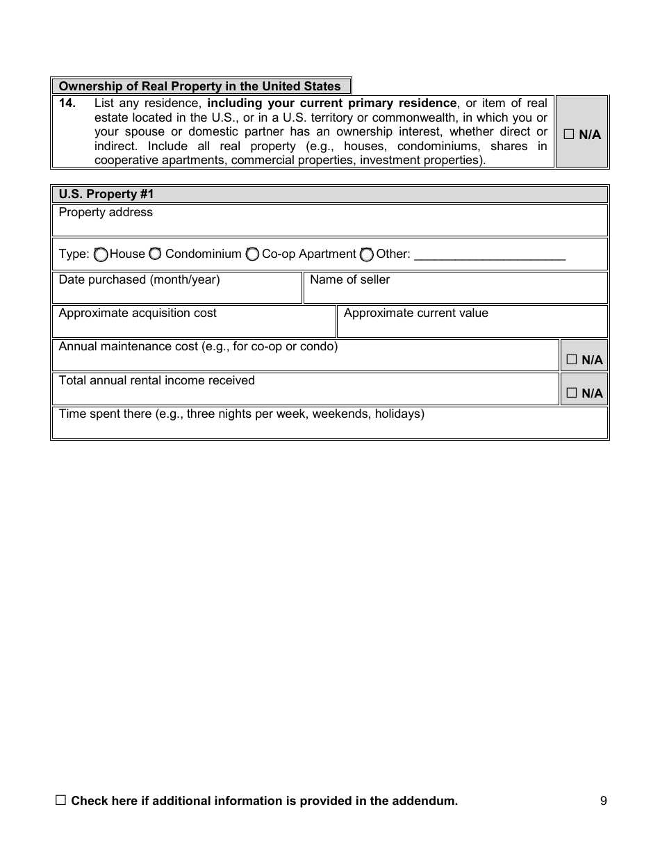 Financial Background Investigation Questionnaire - New York City, Page 9