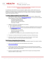 Annual Religious Immunization Exemption Certificate - Sample - Washington, D.C.