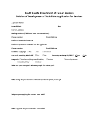 Division of Developmental Disabilities Application for Services - South Dakota