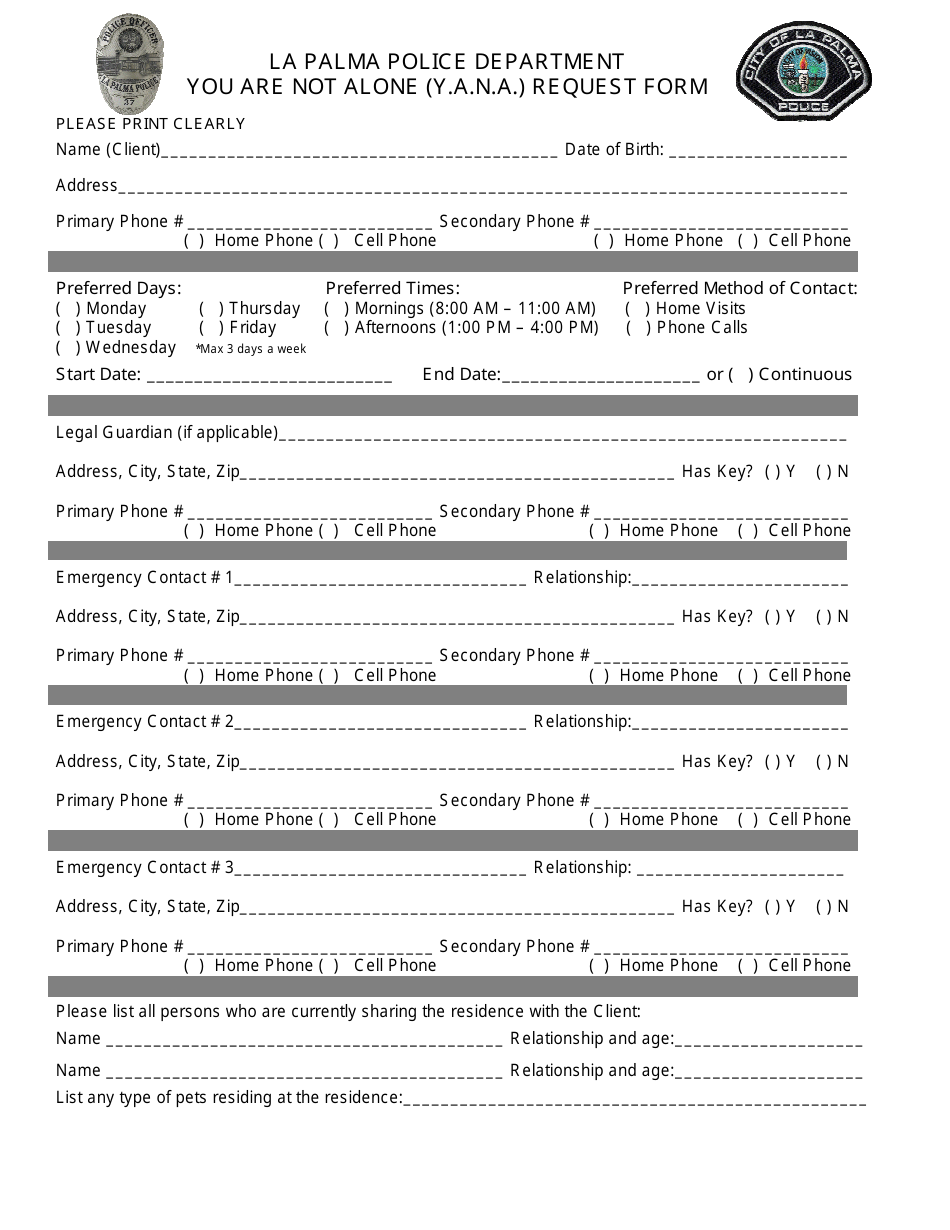 You Are Not Alone (Y.a.n.a.) Application / Waiver Form - City of La Palma, California, Page 3