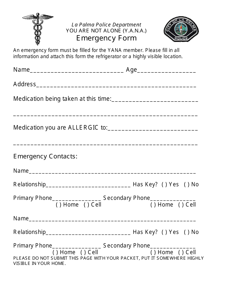 You Are Not Alone (Y.a.n.a.) Application / Waiver Form - City of La Palma, California, Page 5