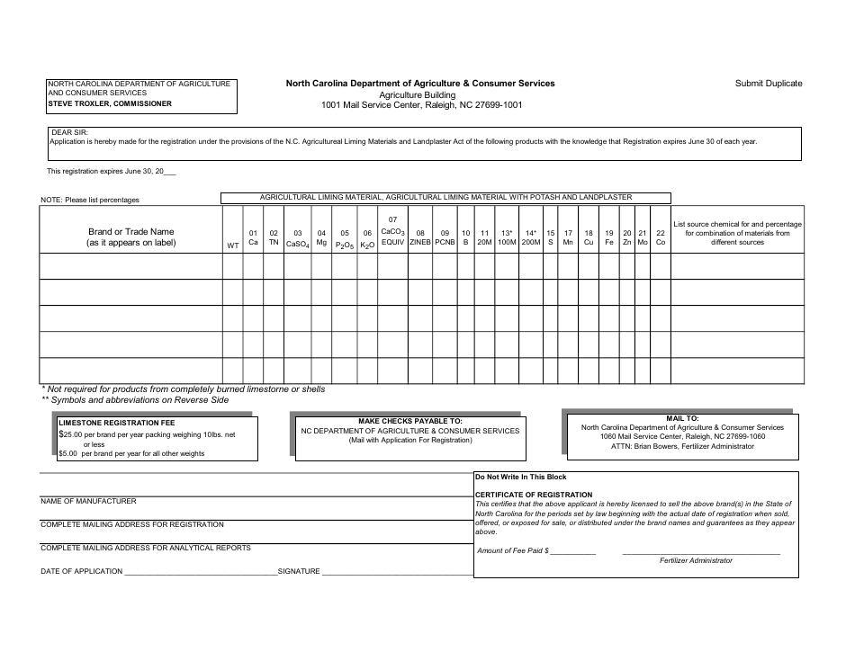 Lime Registration Form - North Carolina, Page 1