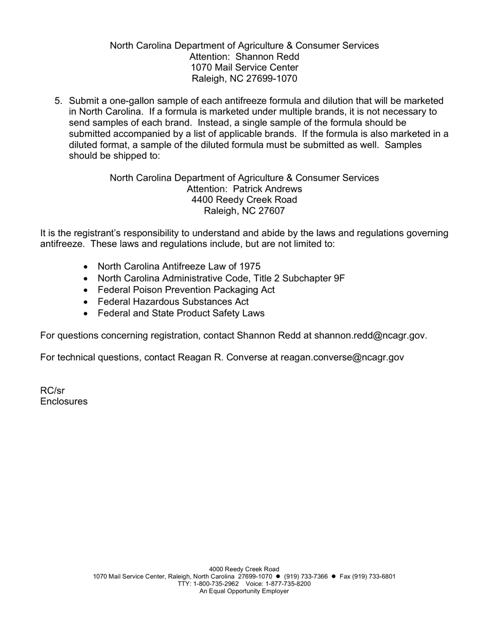 Application for Permit for Sale of Antifreeze - North Carolina, Page 2