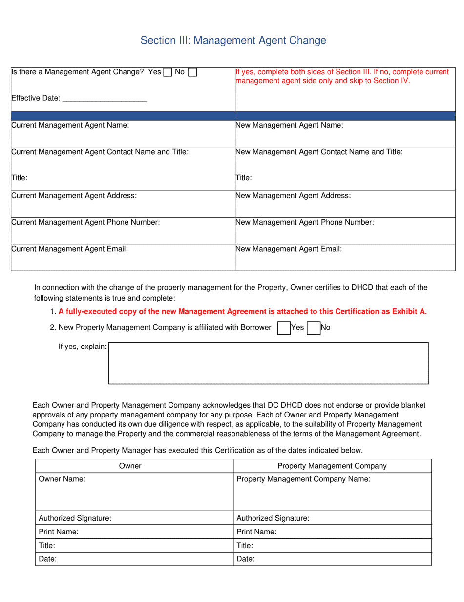 Request for Change in Ownership and / or Management Agent - Washington, D.C., Page 2