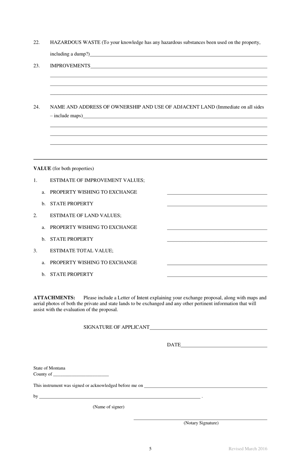 Application for Land Exchange - Montana, Page 5