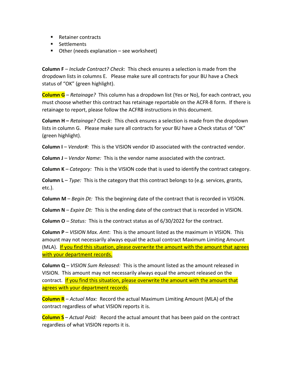 Instructions for Form ACFR-6, ACFR-8 - Vermont, Page 3