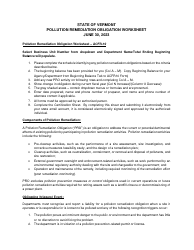Form ACFR-10 Pollution Remediation Obligation Worksheet - Vermont