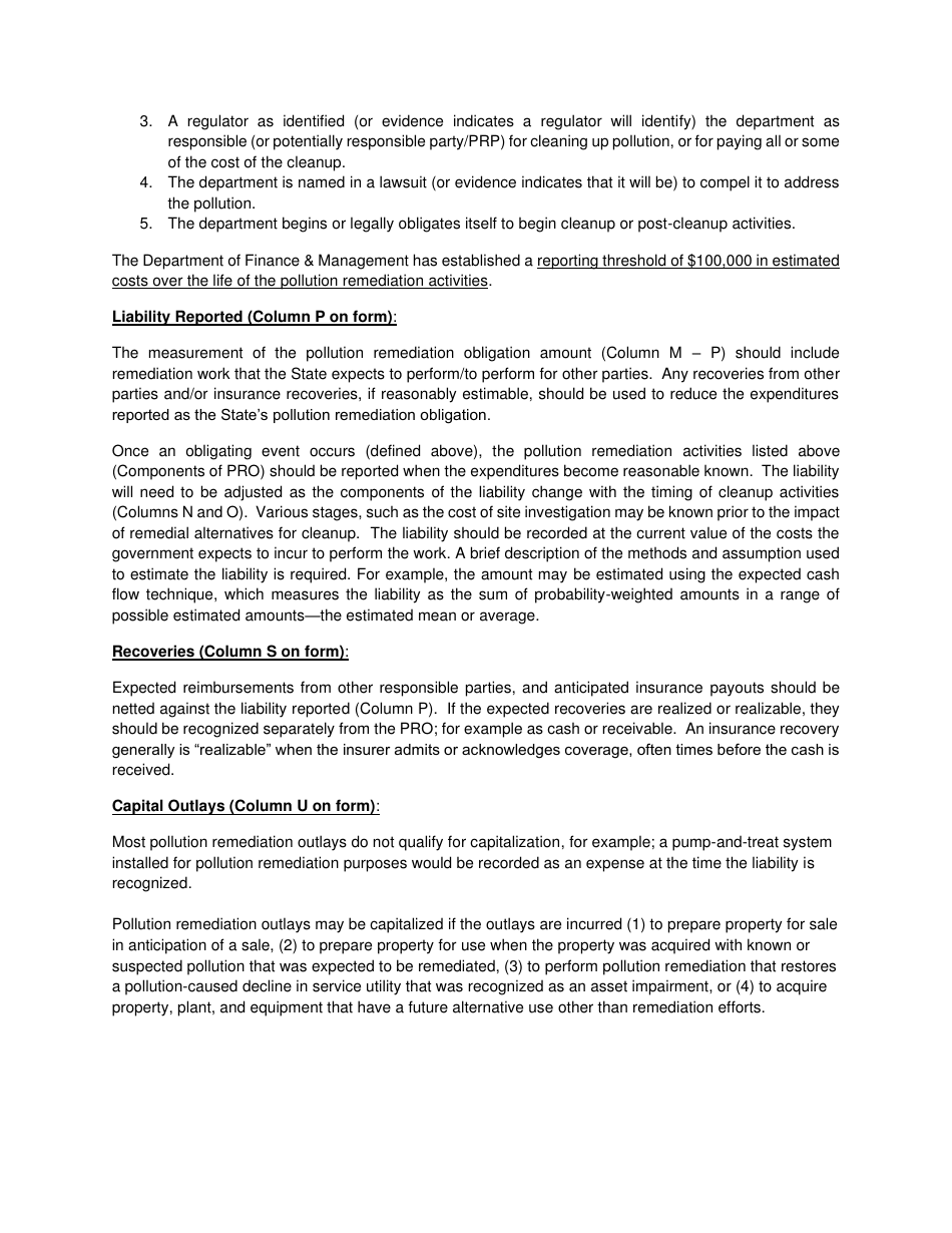 Form ACFR-10 Pollution Remediation Obligation Worksheet - Vermont, Page 2
