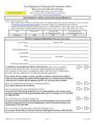 Document preview: MHD Form 1052 Salesperson's Application for License Renewal - Texas