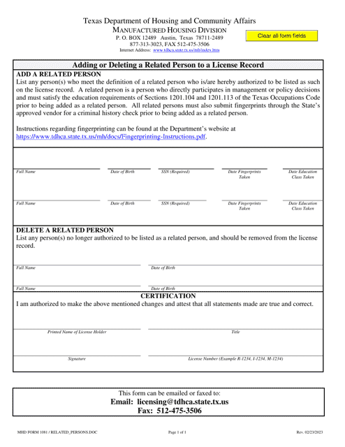 MHD Form 1081  Printable Pdf