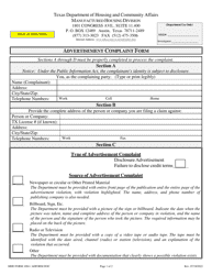 Document preview: MHD Form 1004 Advertisement Complaint Form - Texas